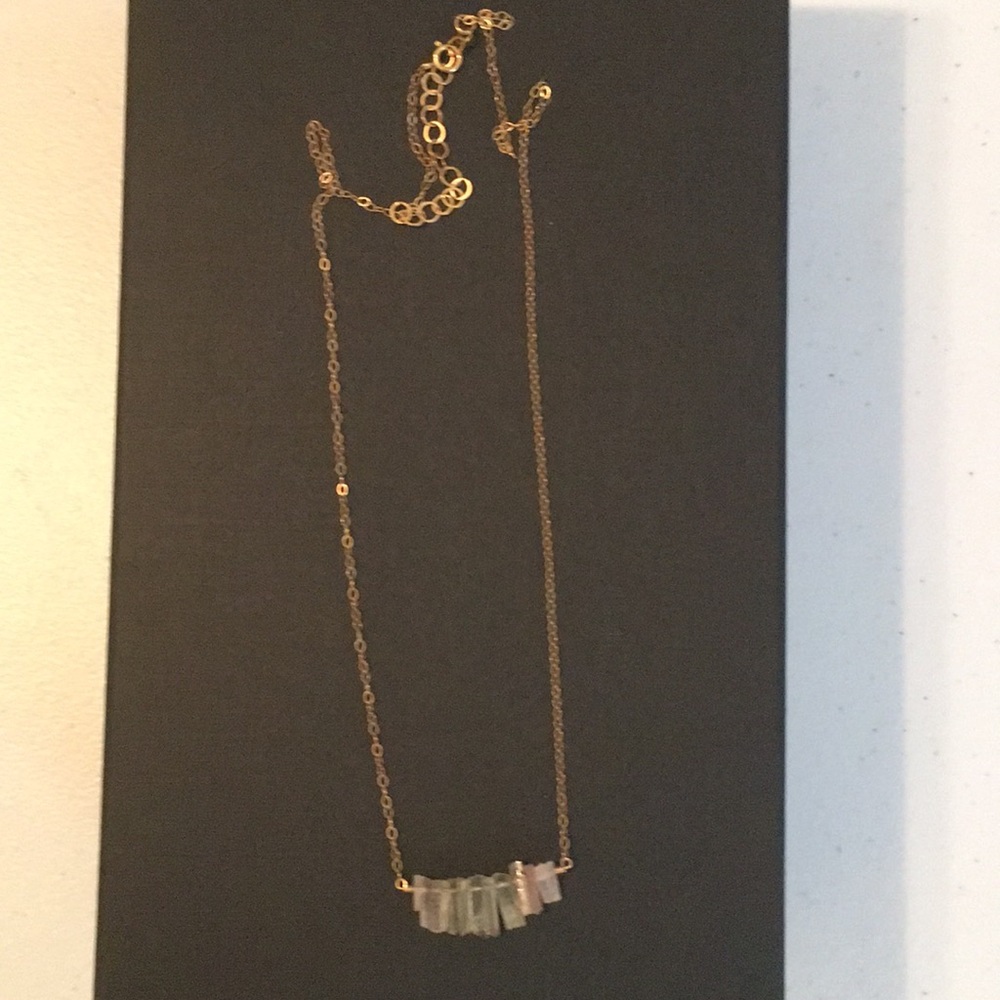 Raw Pink Tourmaline Crystal Bar Necklace